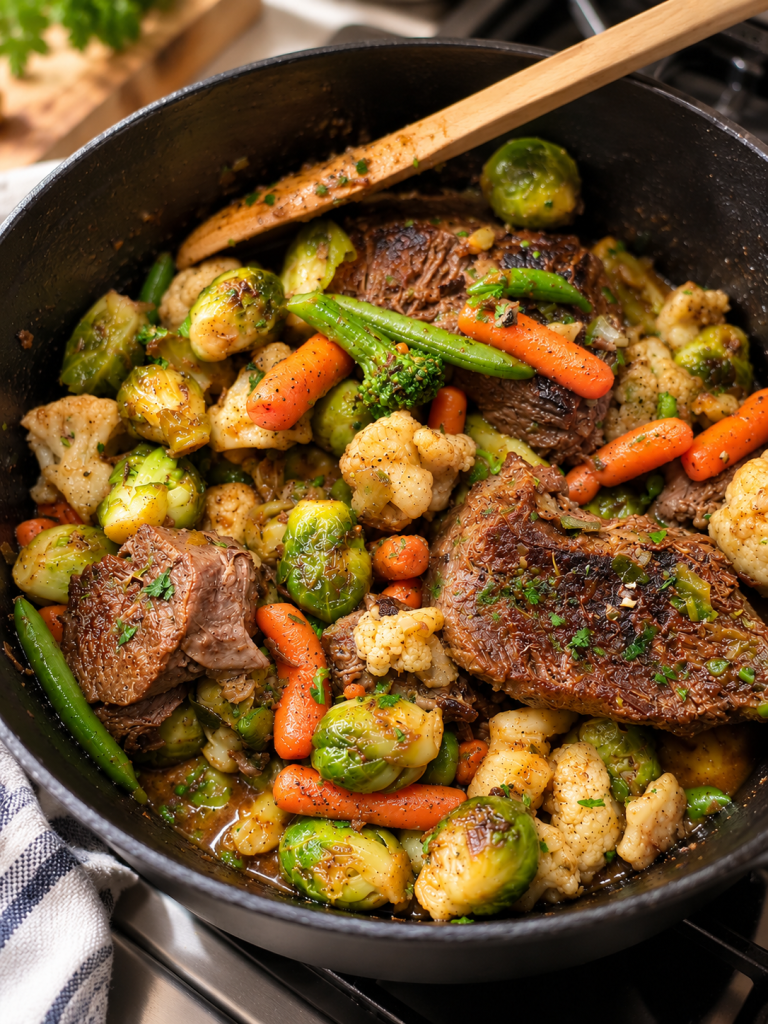 Original image, but with AI enhancements of my improvised Braised Beef & Veggies